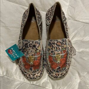 Ariat Women's Leopard and Floral Moccasins, 7.5 slip on leather shoes